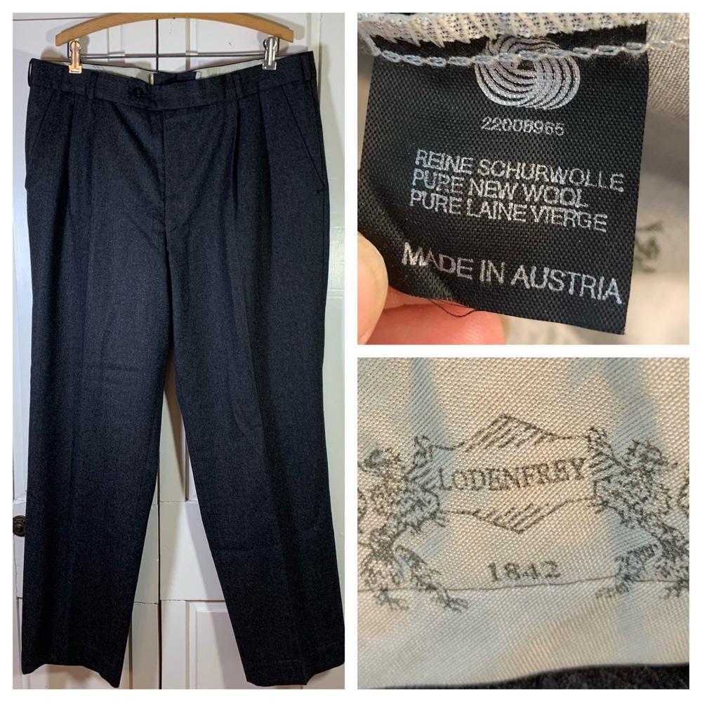 Vtg LODENFREY Men's Charcoal Pleated Wool Dress Pants Made in Austria Size 40x31